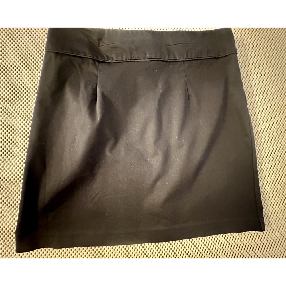 H&M Black Mini Skirt Womens Sz L 10/12 Poplin Stretch Straight Rear Slit‎ Casual
